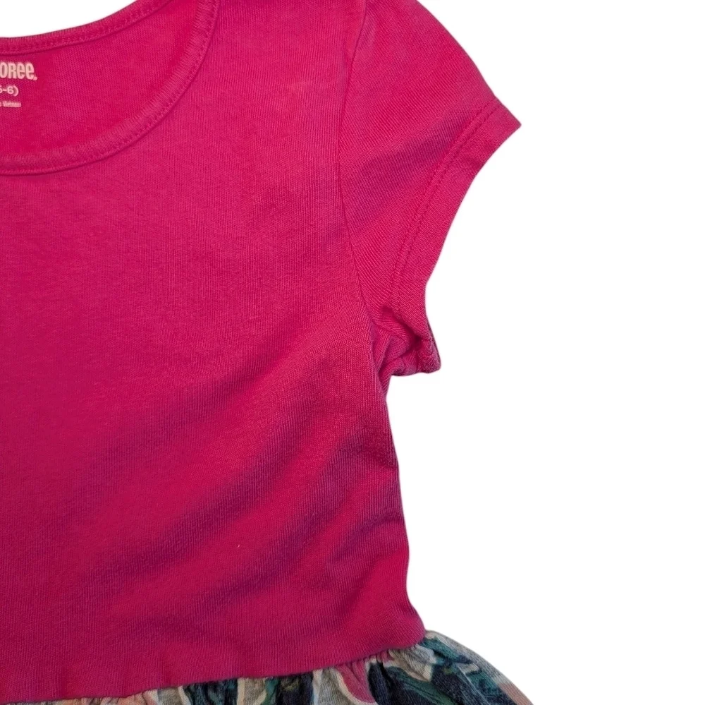Gymboree Girls Vibrant Pink Tee Dress Casual Cotton Size S (5-6)